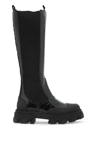 Ganni Black Cleated High Chelsea Tall Boots