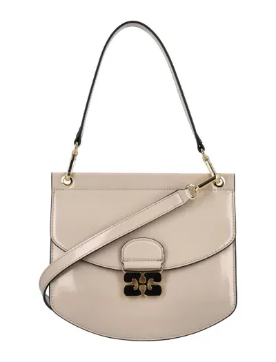 Ganni Apo-g Patent Small Bag In Oyster Gray