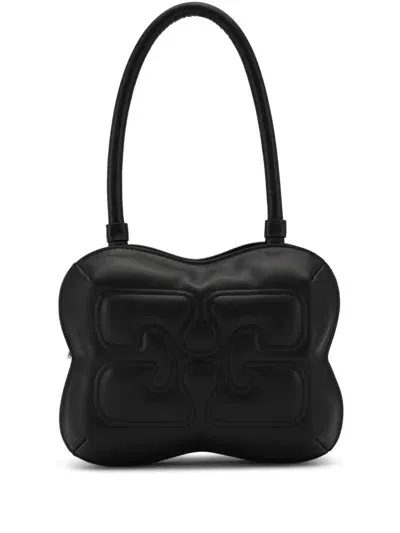 Ganni Large Shoulder Butterfly Bag In Recycled Leather In Black