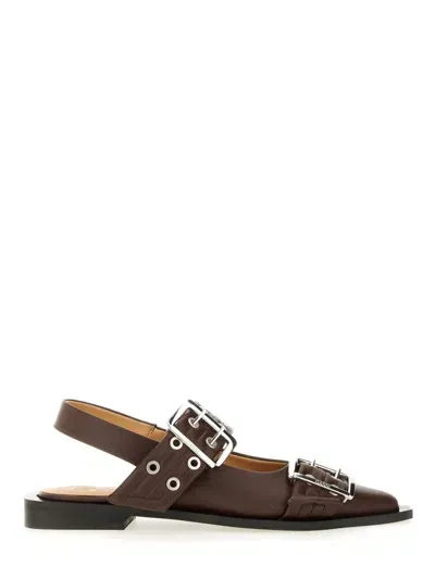 Ganni Ballerina With Buckle In Brown