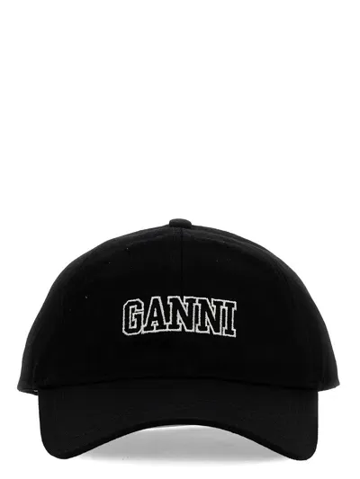 Ganni Baseball Cap In Black