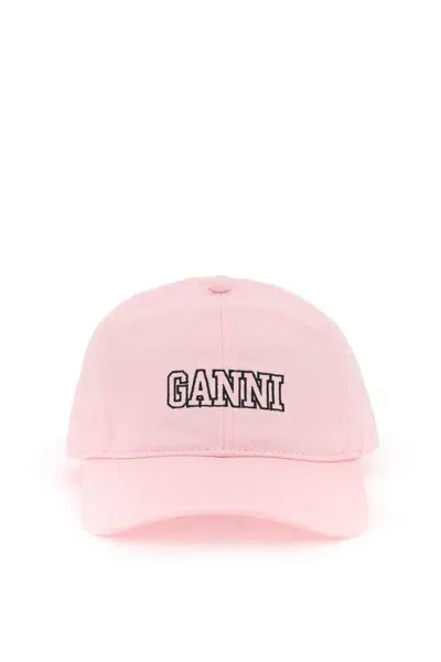 Ganni Baseball Cap With Logo Embroidery In Pink