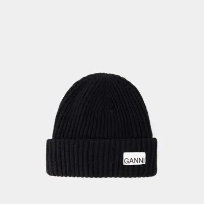 Ganni Beanie In Black