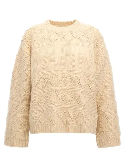 Ganni Beige Bubble Knit Worked Sweater