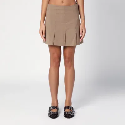 Ganni Beige Flounced Mini Skirt In Neutrals