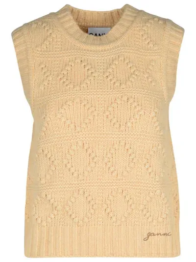 Ganni Beige Wool Blend Vest In Brown