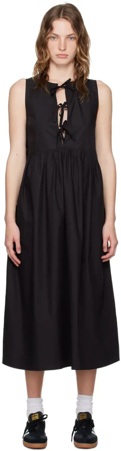 Ganni Black A-line Midi Dress In 099 Black