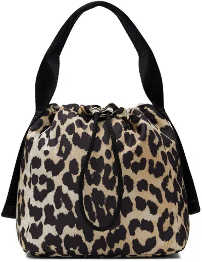 Ganni Black & Beige Tech Pouch In 943 Leopard