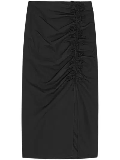 Ganni Draped Mid-rise Midi Dress In Black