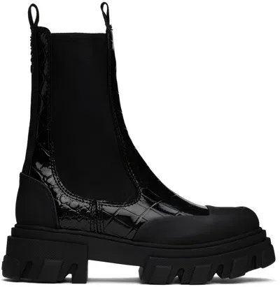 Ganni Black Cleated Mid Chelsea Boots