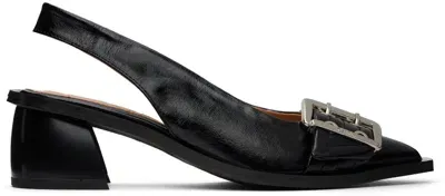 Ganni Black Feminine Buckle Slingback Heels