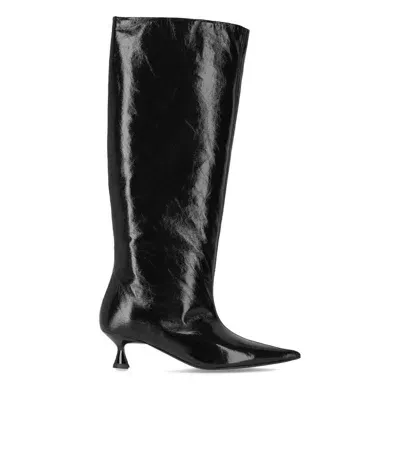 Ganni Black Naplack Slouchy Boot In Nero