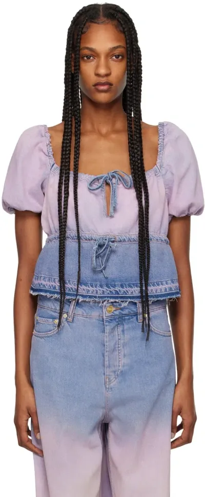 Ganni Blue & Pink Future Denim Blouse In 005 Bleach