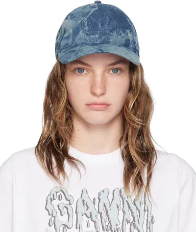 Ganni Blue Embroidered Logo Denim Cap In 700 Bleached Denim