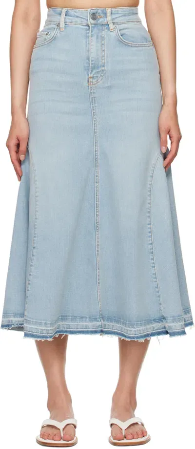 Ganni Blue Gusset Denim Midi Skirt In 091 Tint Wash