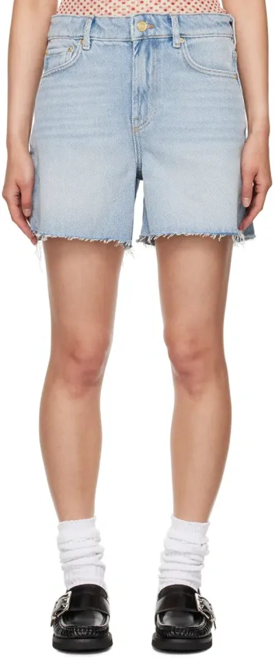 Ganni Blue Heavy Denim Shorts In 091 Tint Wash