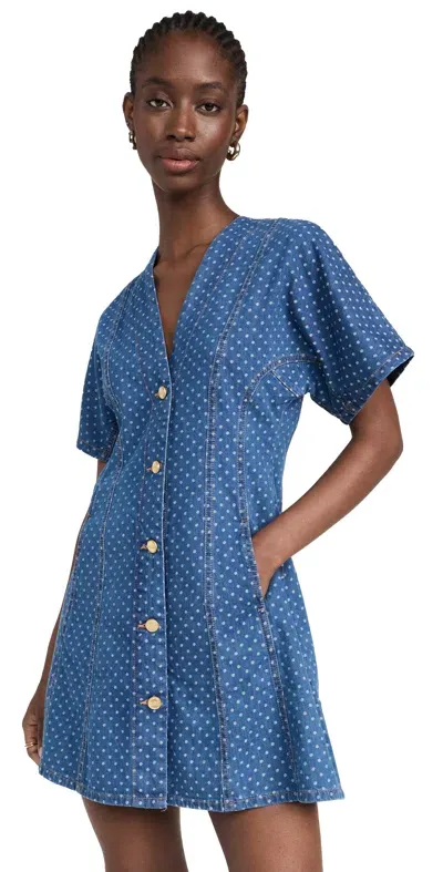 Ganni Polka-dot Print Denim Dress In Blau