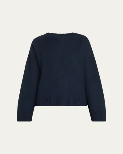 Ganni Boiled Wool Crewneck Sweater In Blue