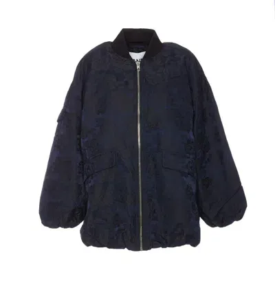 Ganni Botanical Jacquard Bomber Jacket In Blue