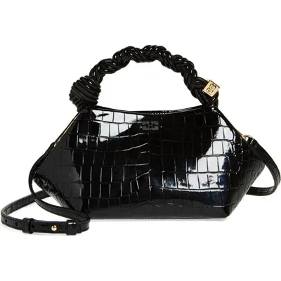 Ganni Bou Crossbody Bag In Black Croc