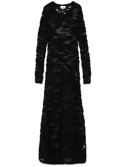 Ganni Alpaca Mohair Boucle Maxi Dress In Black