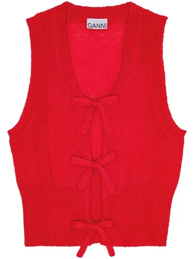 Ganni Bow Detailing Sleeveless Vest In Red