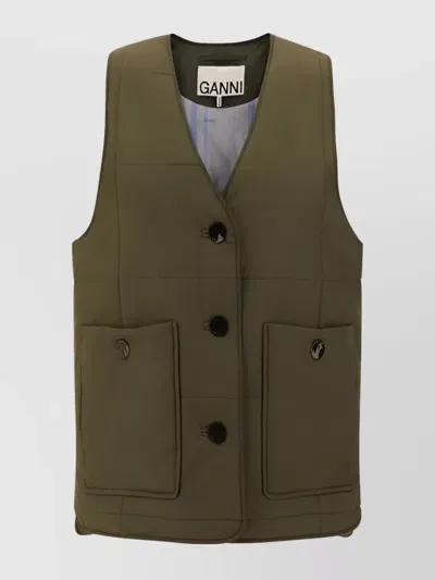 Ganni Boxy Vest In Kombu Green