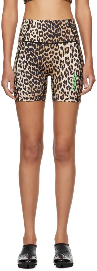 Ganni Leopard-print Stretch Recycled Cycling Shorts In Animalier