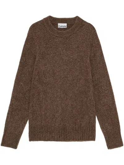 Ganni Brushed Long Sleeve Jumper In Brown