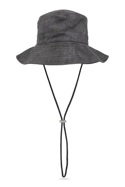 Ganni Bucket Hat With Logo In Grey