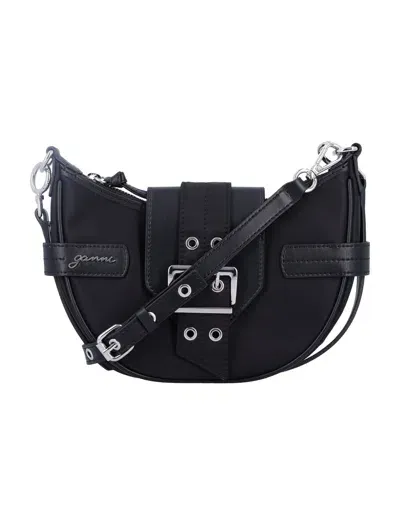 Ganni Buckle-detailed Small Crossbody Bag In Black