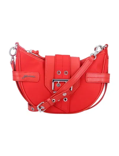 Ganni Buckle-detailed Small Crossbody Bag In Racing Red