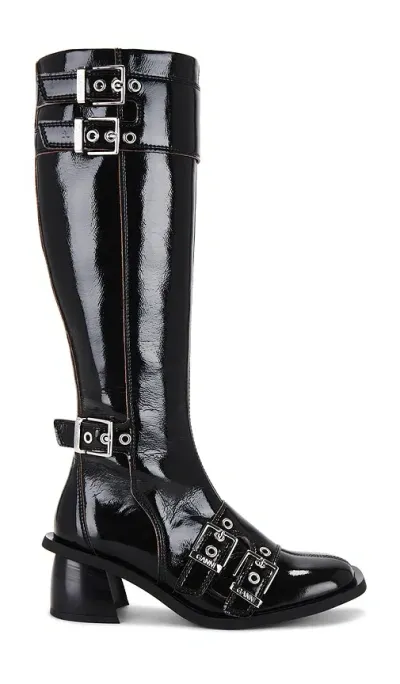 Ganni Feminine Faux Leather Knee-high Boots In Black