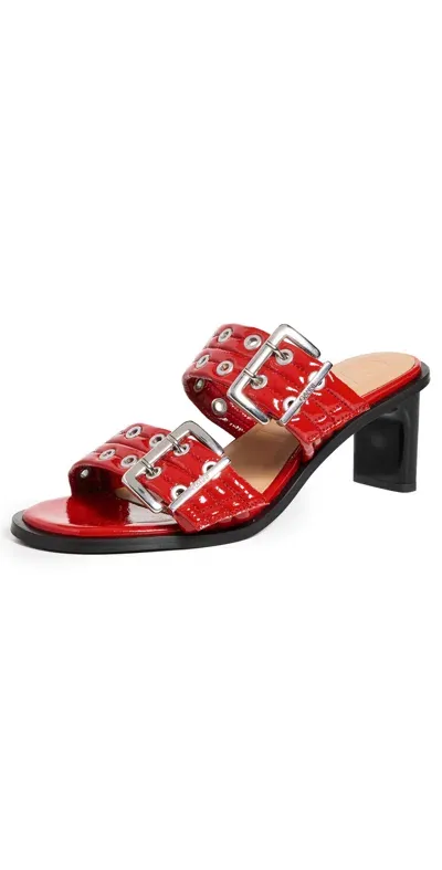 Ganni Buckle Mule Sandals Naplack Racing Red In 474 Racing Red