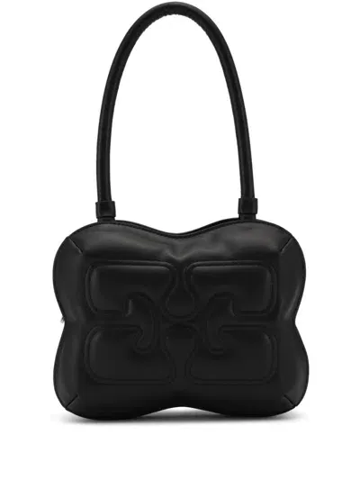 Ganni Butterfly Recycled Leather Handbag In Black