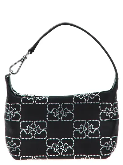 Ganni Crystal-embellished Handbag In Black