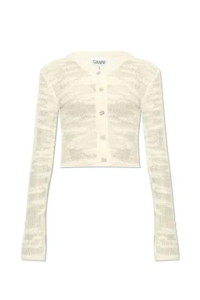 Ganni Buttoned Cardigan In Beige