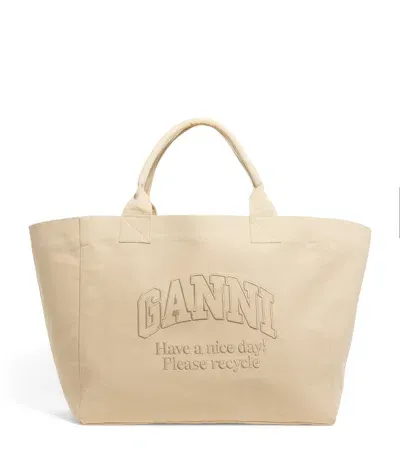 Ganni Oversized Canvas Tote Bag In Neutrals