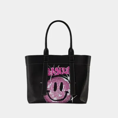 Ganni Canvas Medium Tote Bag -  -  Phantom - Leather In Black