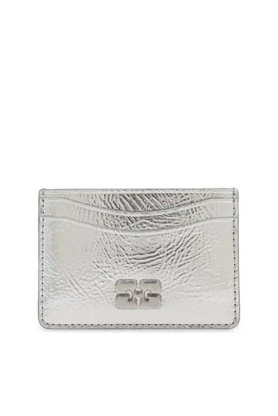 Ganni Bou Card Holder Metallic In Silver