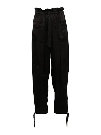 Ganni Satin Cargo Trousers In Negro