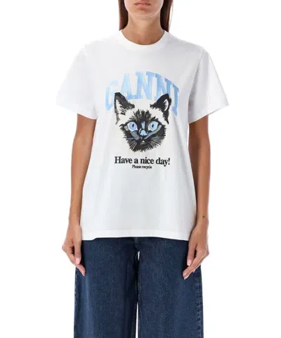 Ganni Cat T-shirt In White