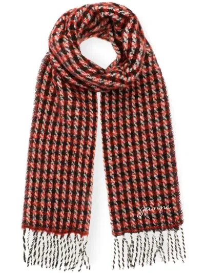 Ganni Checked Scarf In Pink