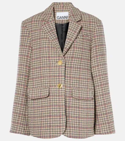 Ganni Checked Wool-blend Blazer In Multicoloured