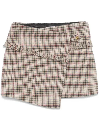 Ganni Checked Wrap Mini Skirt In Beige