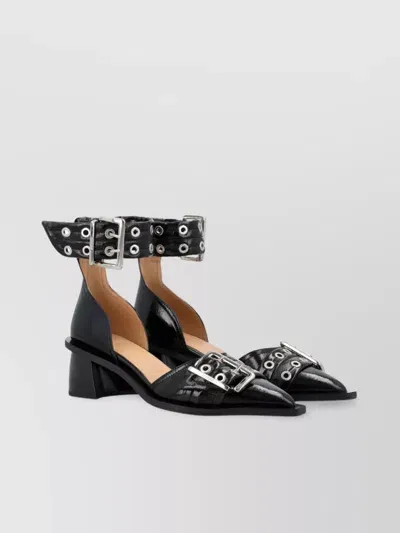 Ganni Chunky Buckle Open Cut Mary Jane In Black