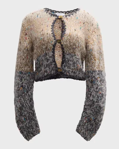 Ganni Chunky Marled Hand-knit Cropped Cardigan In Paloma Melange