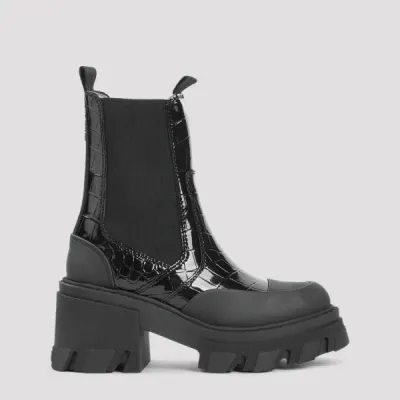 Ganni Cleated Mid Chelsea Boots In Black