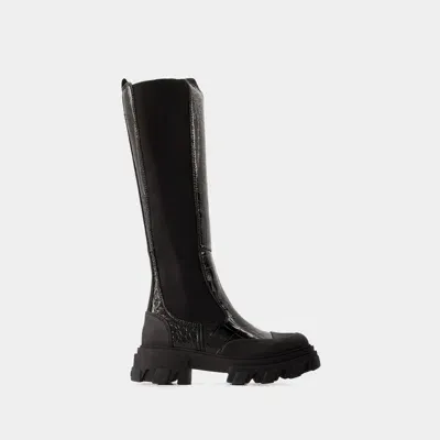 Ganni 50mm Cleated High Chelsea Boots In Black