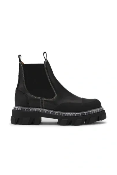 Ganni Cleated Low Chelsea Boot Transparent Welt In Black